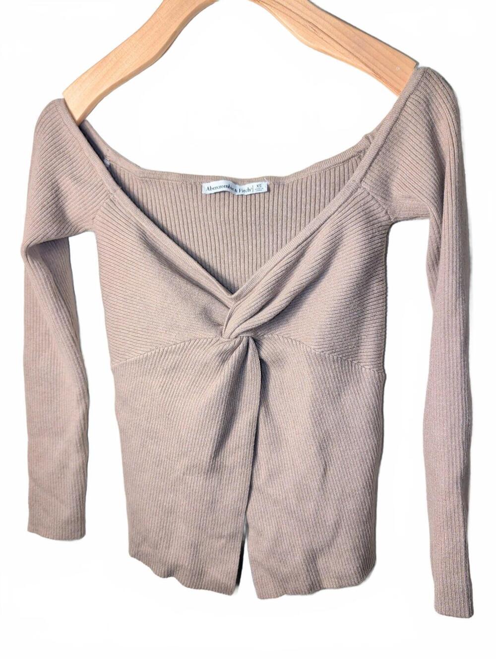 Abercrombie & Fitch Knit Sweater Top Womens XS Beige Tan Ribbed Long Sleeve Fall